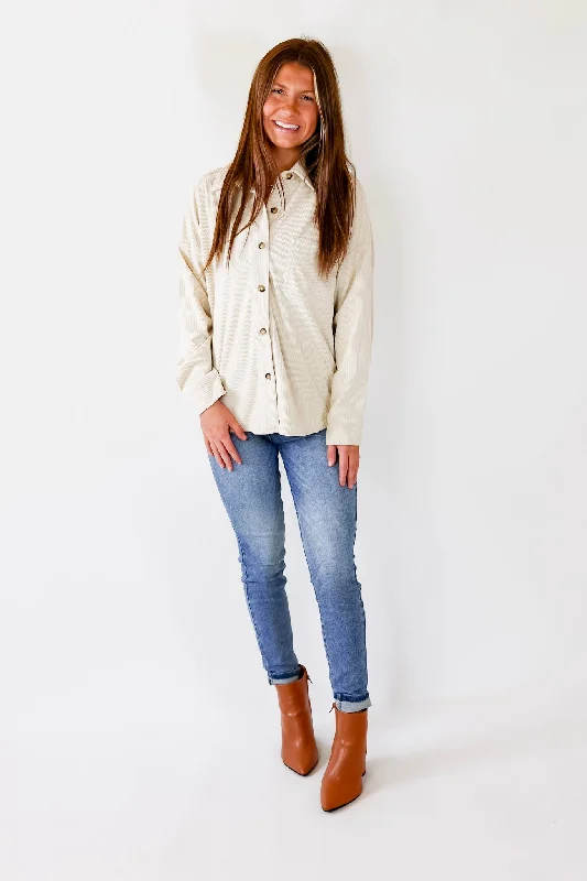 Captivating Cuteness Corduroy Button Up Shacket in Cream