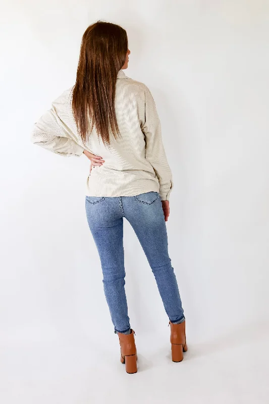 Captivating Cuteness Corduroy Button Up Shacket in Cream