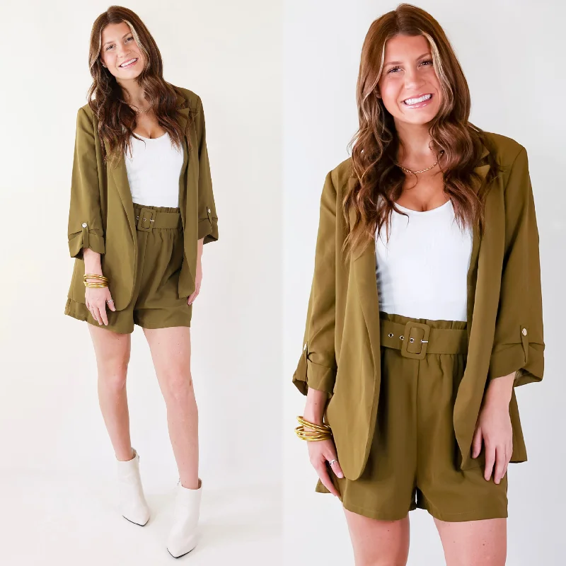 Fine Like Wine 3/4 Sleeve Blazer in Olive Green