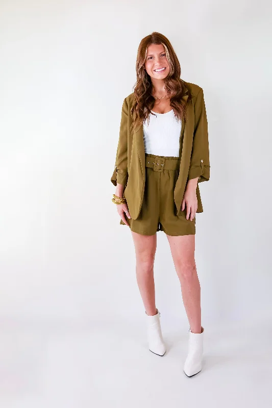 Fine Like Wine 3/4 Sleeve Blazer in Olive Green