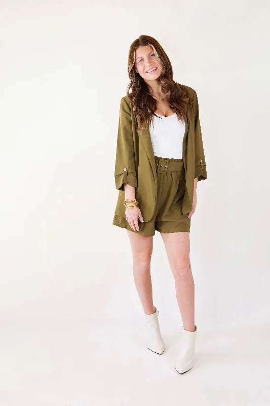 Fine Like Wine 3/4 Sleeve Blazer in Olive Green