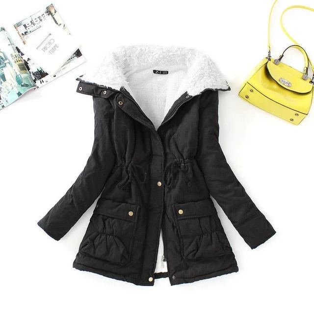 FTLZZ New Autumn Winter Women Cotton Coats Medium Long Wadded Slim Jacket Thermal Warm Parkas Casual Quilt Overcoat