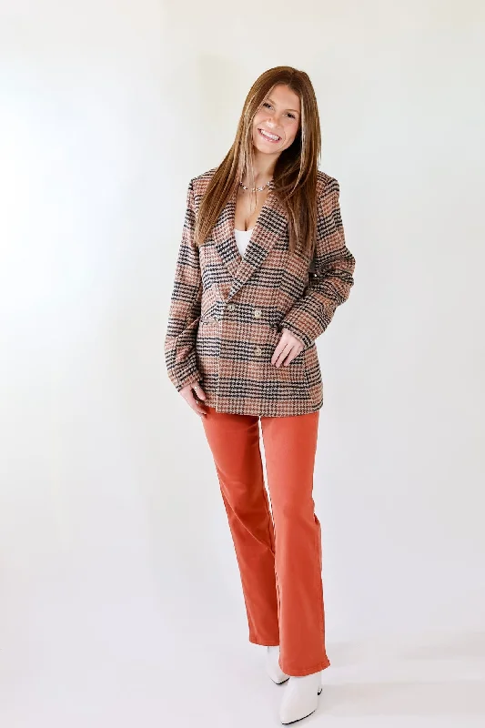 Magical Feeling Houndstooth Blazer with Long Sleeves in Rust Mix