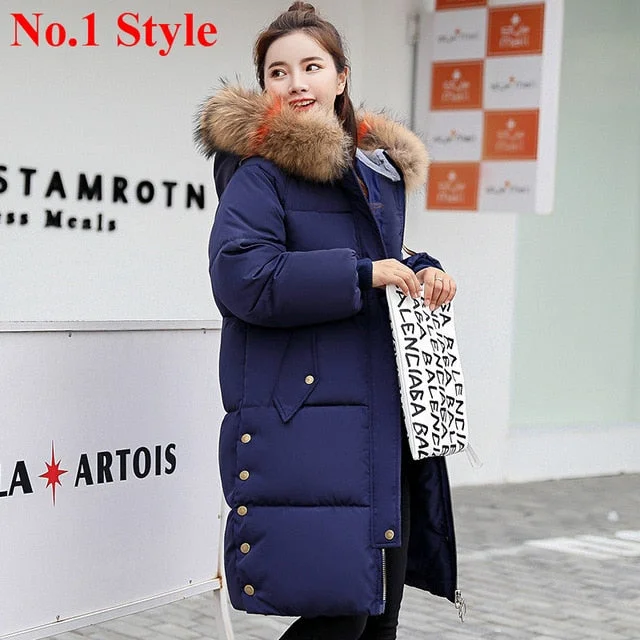 Plus Size Winter Jackets Women Coats Big Fur Collar Hooded Down Jacket Warm Long Parka Women Thicken Cotton Jackets 2018 New