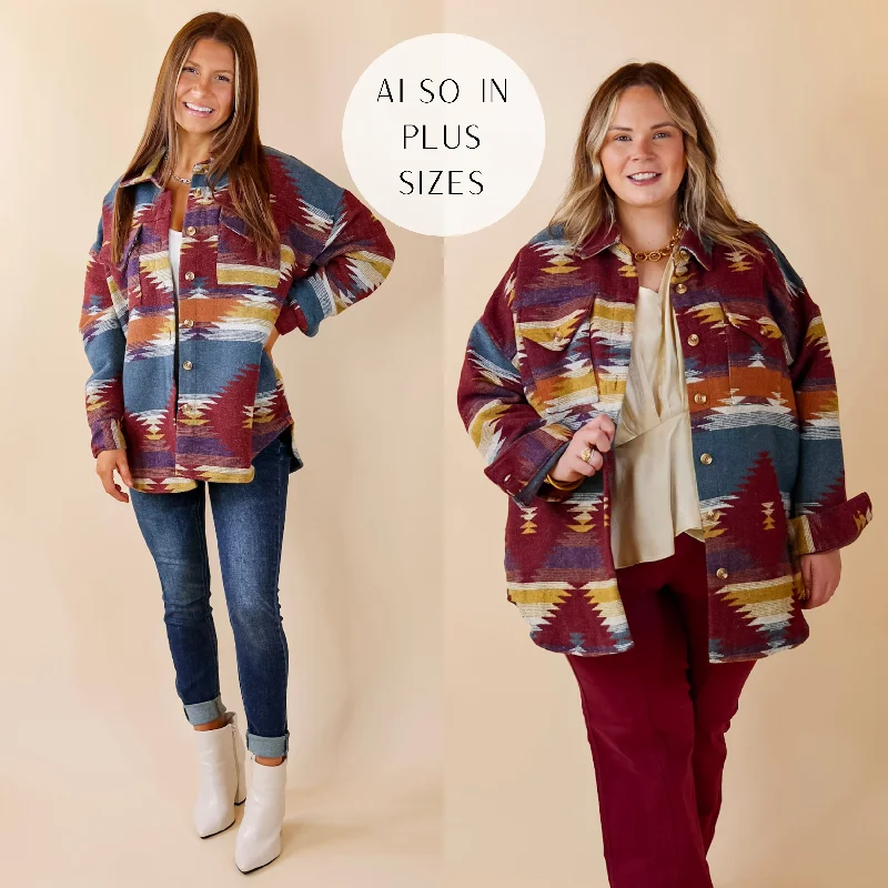 Seize The Day Aztec Print Jacket in Blue and Maroon Mix