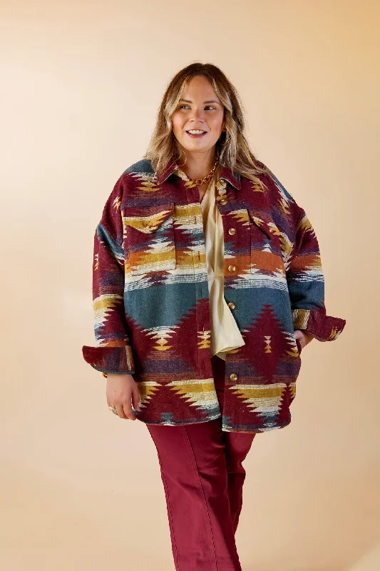 Seize The Day Aztec Print Jacket in Blue and Maroon Mix