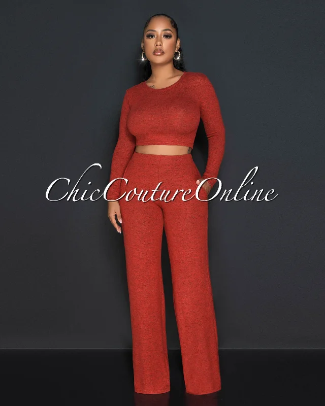 Anisa Rust Crop Top & Wide Leg Pants Set