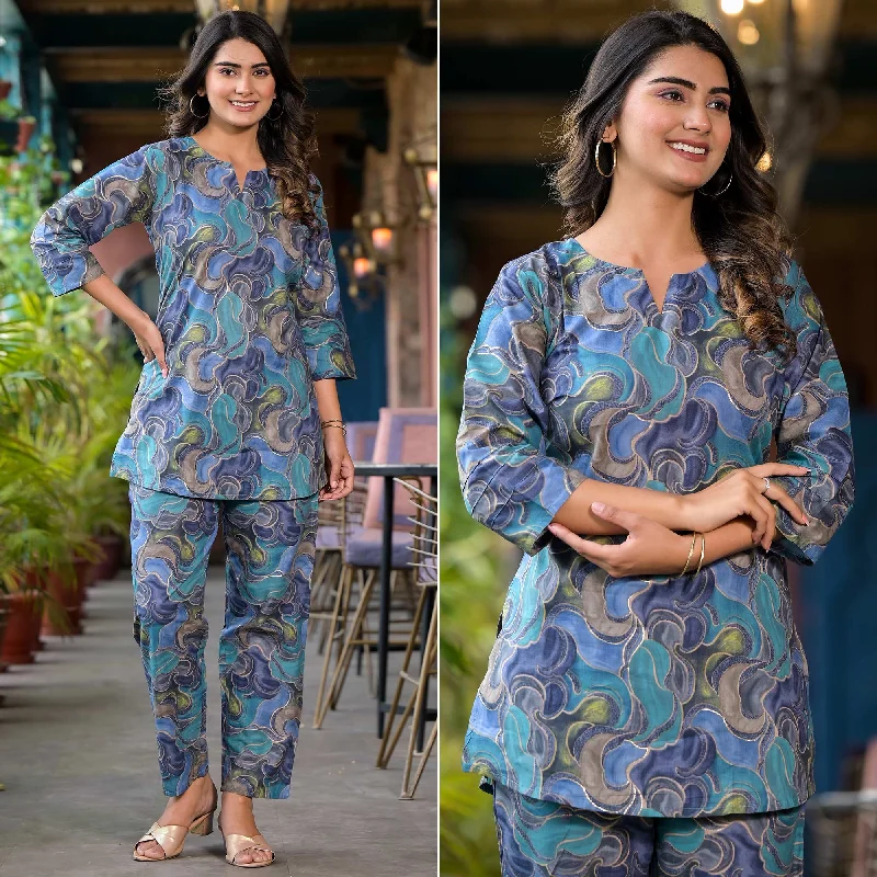 Blue Foil Printed Pure Cotton Co-Ord Set