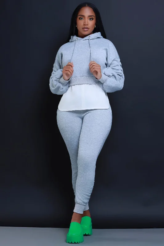 Excuse The Mess Layered Hooded Lounge Set - Heather Grey