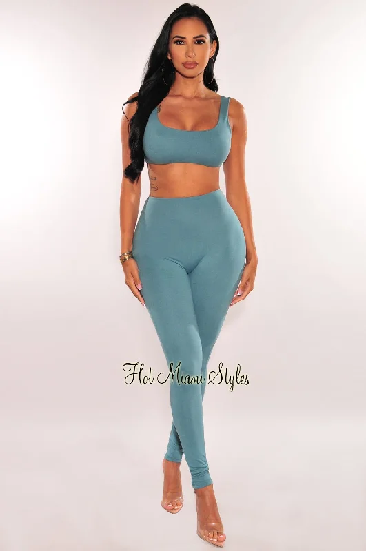 HMS Essential: Teal Crop Top High Waist Legging Two Piece Set