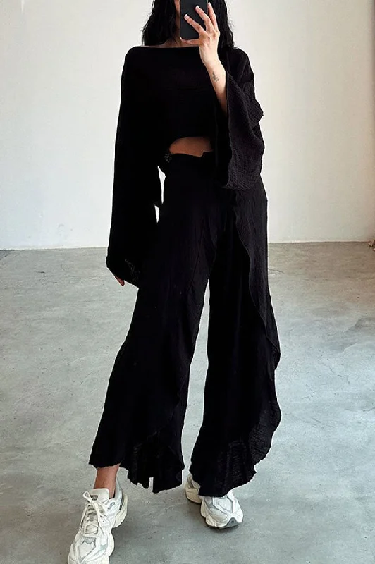 ideal-for-holidays-linen-blend-crop-top-and-elastic-waist-tie-up-ruffle-pants-set