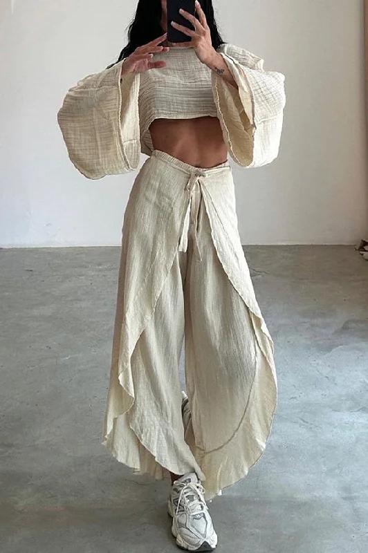 ideal-for-holidays-linen-blend-crop-top-and-elastic-waist-tie-up-ruffle-pants-set