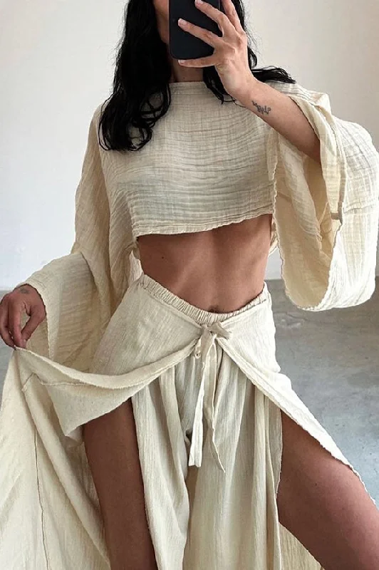 ideal-for-holidays-linen-blend-crop-top-and-elastic-waist-tie-up-ruffle-pants-set