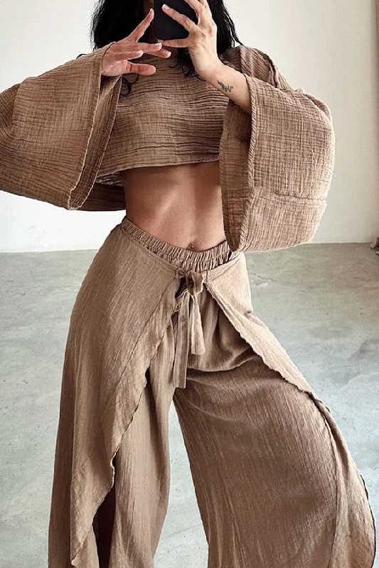 ideal-for-holidays-linen-blend-crop-top-and-elastic-waist-tie-up-ruffle-pants-set