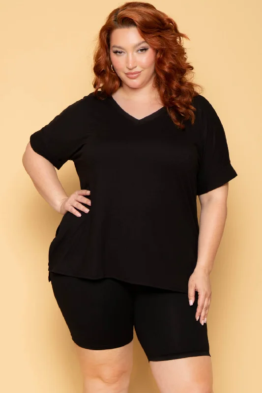 Plus Size Lexa Tee And Biker Short Set - Black