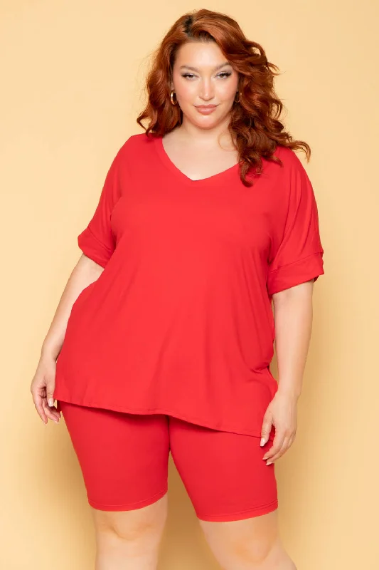 Plus Size Lexa Tee And Biker Short Set - Red