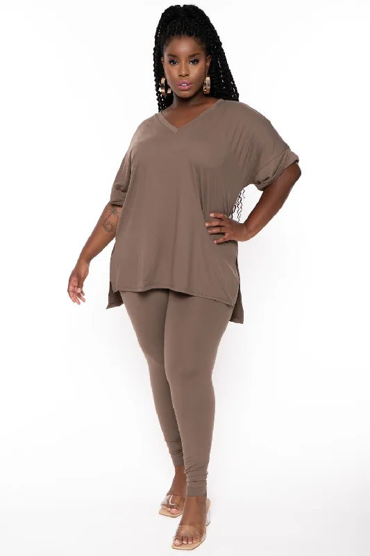 Plus Size Lexa Tee And Legging Pant Set - Mocha