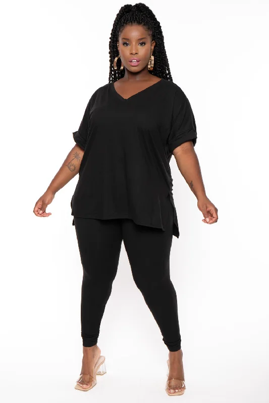 Plus Size Lexa Tee And Legging Pant  Set - Black