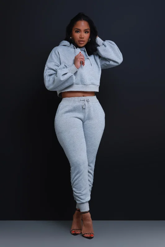 Who Said Ruched Hooded Jogger Set - Heather Grey