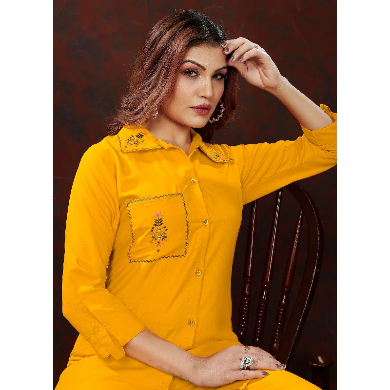 yellow-embroidered-cotton-blend-co-ord-set