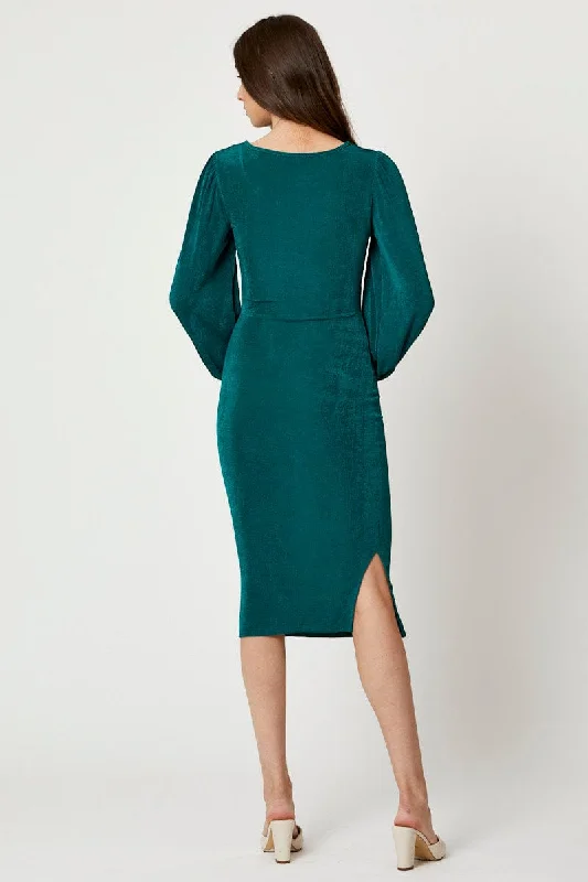 Green Slinky Jersey Cut Out Dress