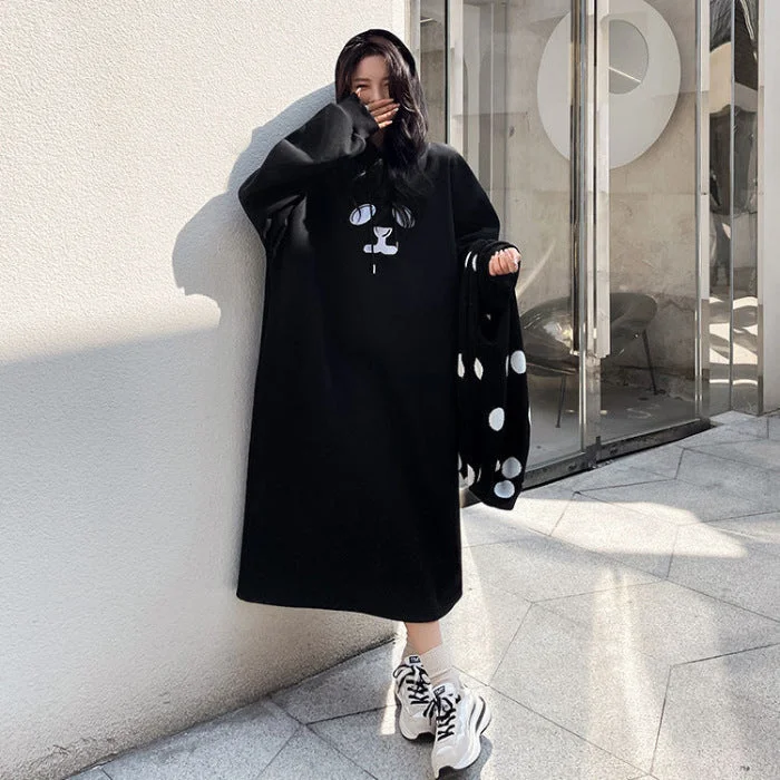 NiDELL Autumn Winter Dress Women's New Casual Black Hooded Long Sleeve Slim Fit Slimming Temperament Split Hip Skirt Fashion