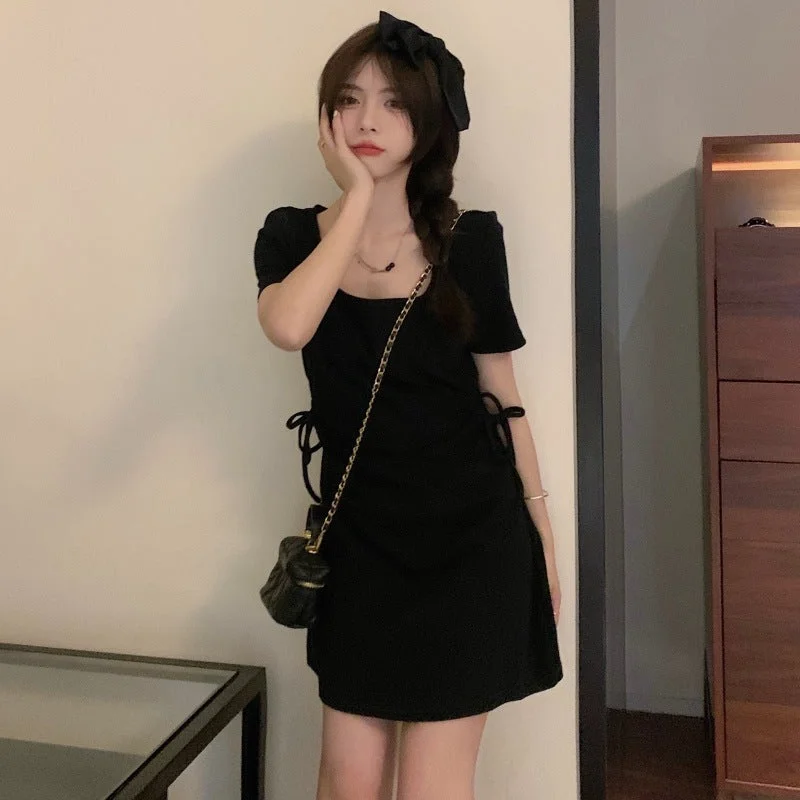 NiDELL Design Sense Summer French Style Student Long Dress . New High-Grade Black Strap Dress Women's Suit