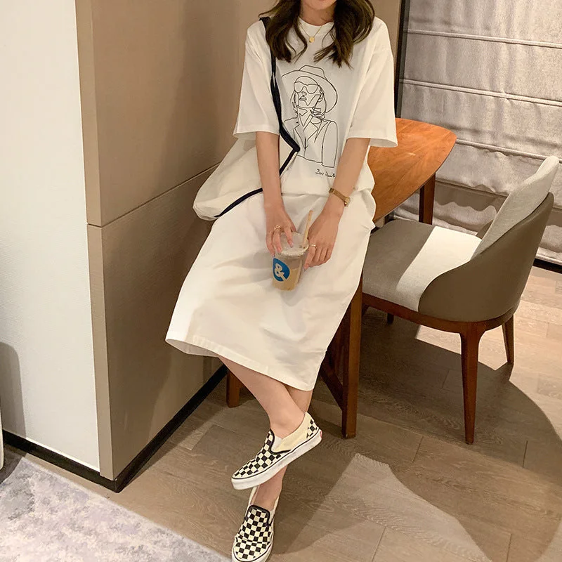 NiDELL Hong Kong Style Loose Plump Girls Long Dress Short Sleeve T-shirt Skirt Women's . Summer New Korean Style Ins Fashion Top