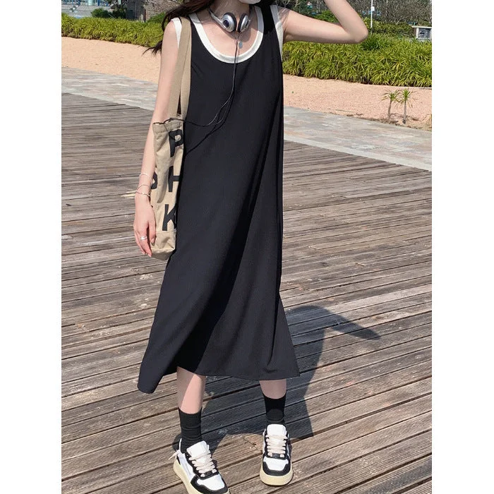 NiDELL . New Summer Vest Dress for Women Summer Outer Wear 100.00kg American Sweet and Spicy T-shirt Long Dress Dress for Women Ins Fashion