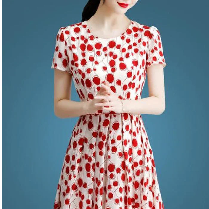 NiDELL Polka Dot Dress Women's Spring Clothing . New Spring and Summer Temperament Women's Clothing Short Sleeve Floral Skirt Summer Dress