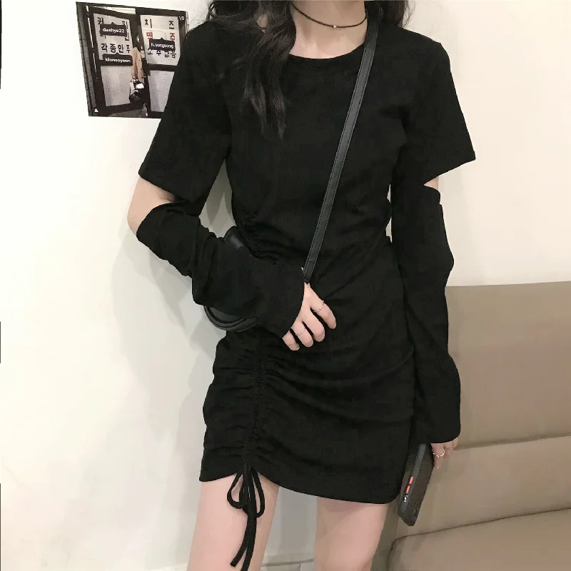 NiDELL Pure Desire Style Dress for Women Autumn and Winter . New Sweet Hot Girl Design Sense Small Black Sheath Short Skirt