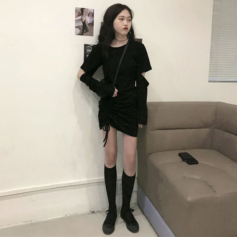 NiDELL Pure Desire Style Dress for Women Autumn and Winter . New Sweet Hot Girl Design Sense Small Black Sheath Short Skirt