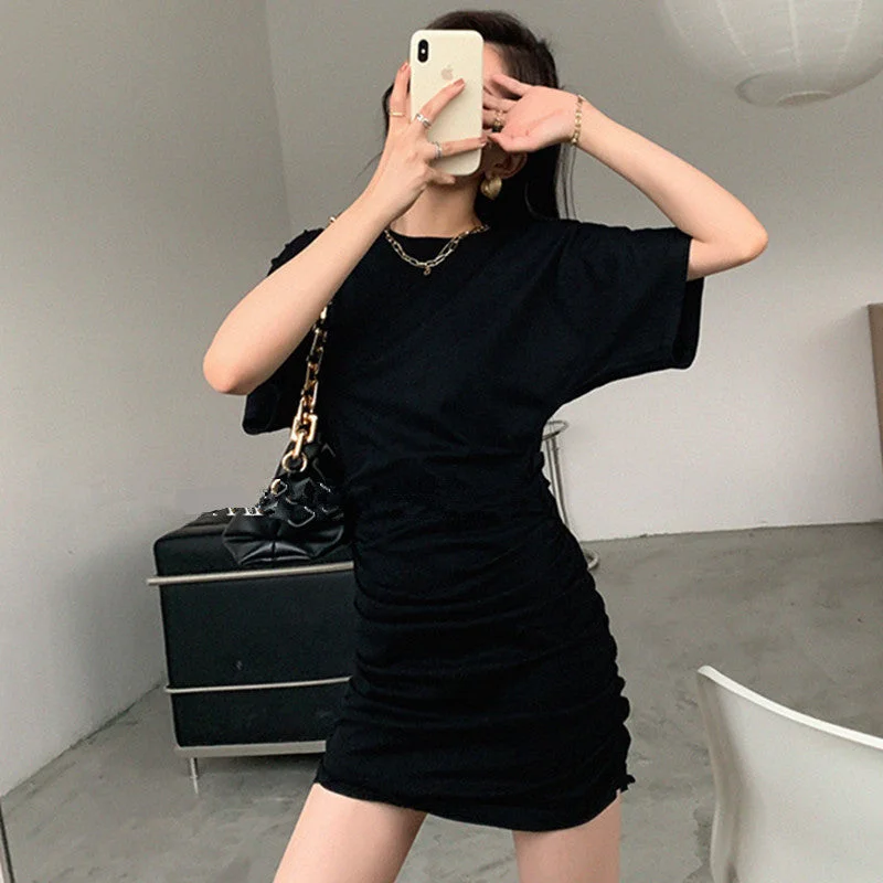 NiDELL Sexy Slimming Beam Waist Ruffle Hip T-shirt Shory Style Dress Women's Summer Tight Temperament Hot Girl Skirt