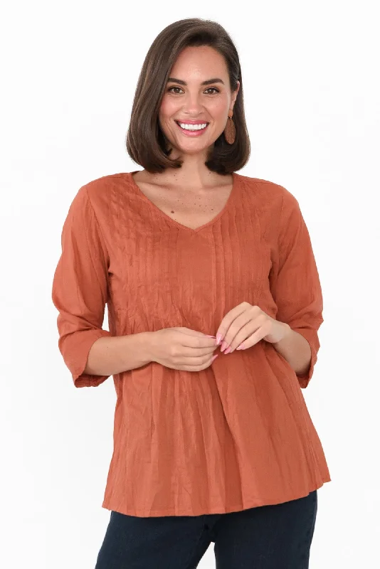 Aelia Rust Crinkle Cotton Top