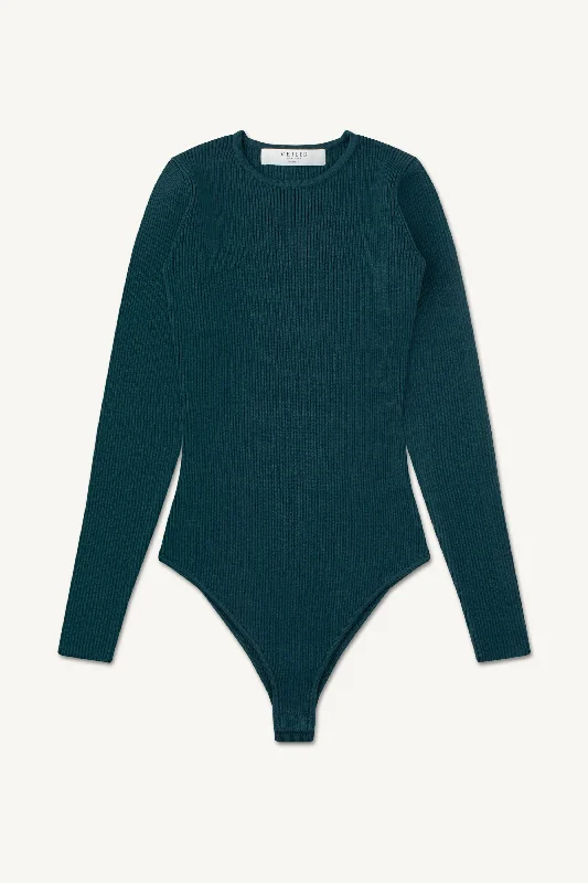 Aliyah Ribbed Knit Brief Bodysuit - Deep Teal