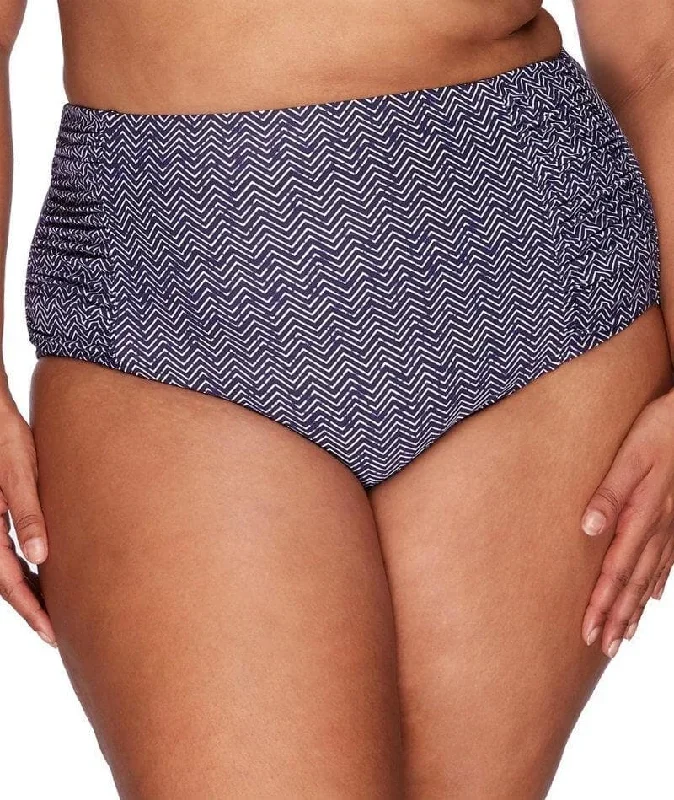 Artesands Zig Zag Rouched Side High Waist Brief - Navy