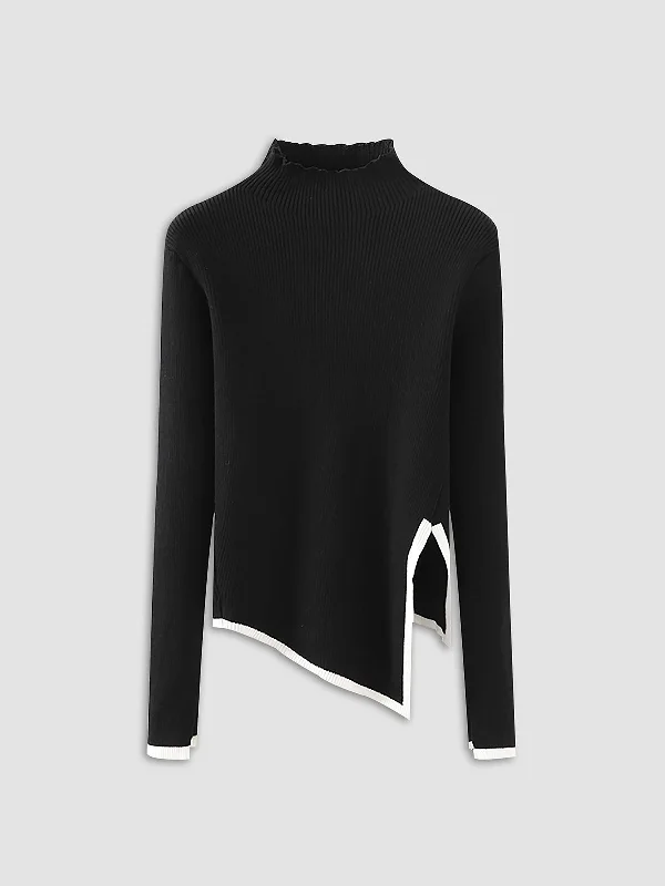 asymmetrical-trim-mockneck-sweater