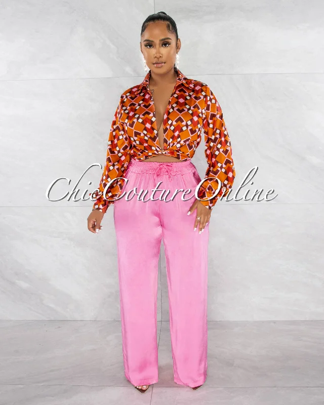 Berkley Pink Drawstring Wide Silky Pants