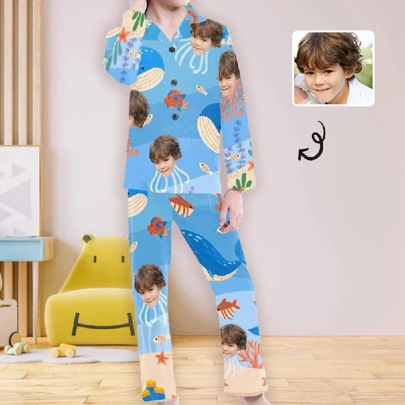 Big Kids Pajamas Whale Seabed Pajamas with Face Custom Photo Personalized Pajama Set For Girls 8-15Y