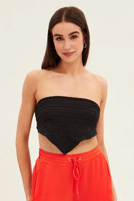 black-shirred-strapless-tie-back-bandana-hem-top-wc1489-47nb