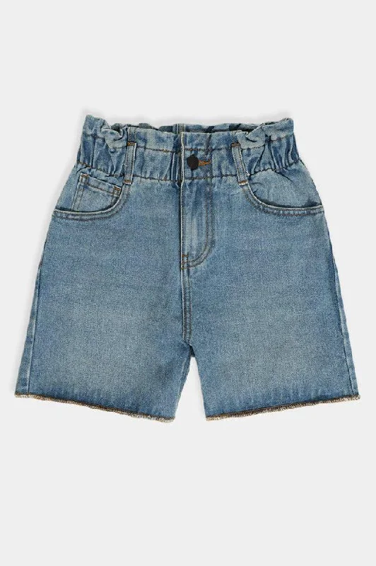 Blue Paperbag Waist Denim Girls Shorts