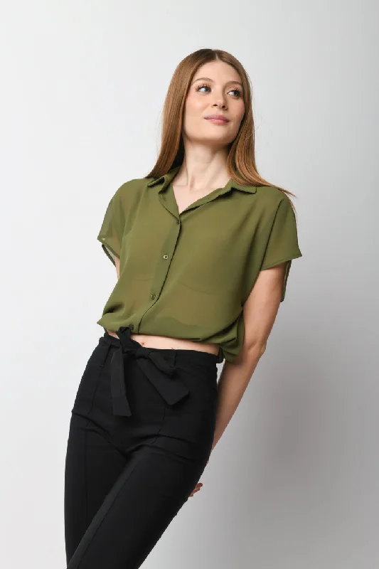 Camicia crop a maniche corte