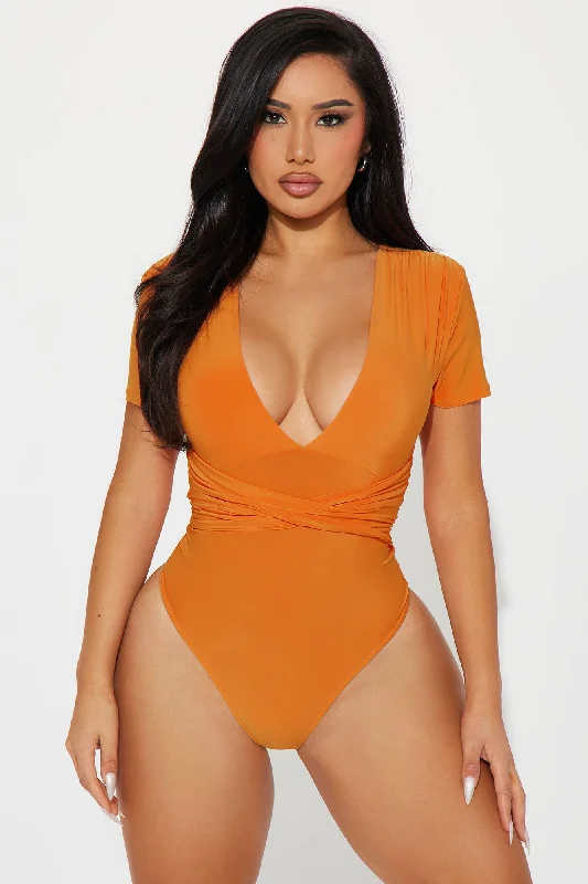 Cindy Plunge Short Sleeve Bodysuit - Orange