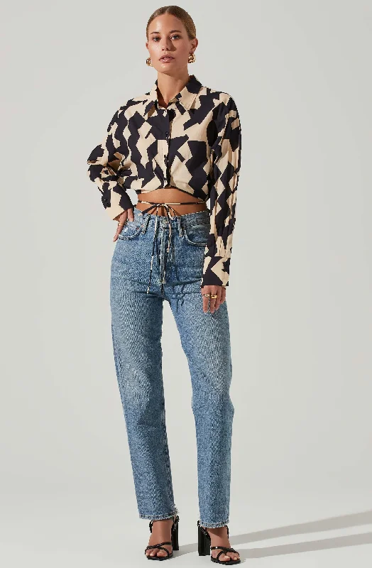 claude-cropped-geo-print-button-down-tie-waist-top