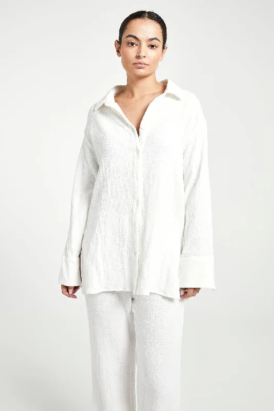 Cotton Crinkle Oversized Shirt - Ivory