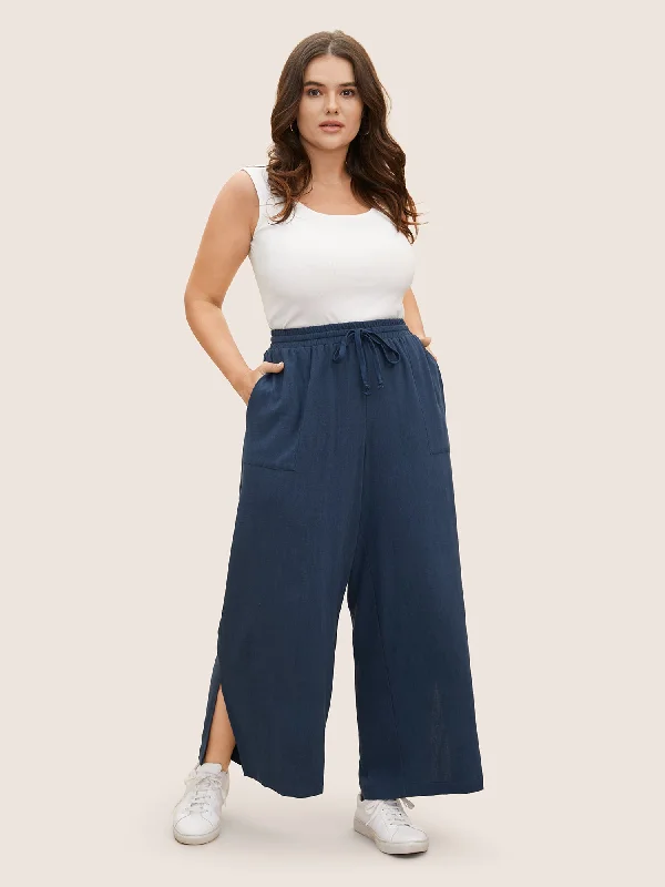 cotton-linen-drawstring-split-hem-wide-leg-pants