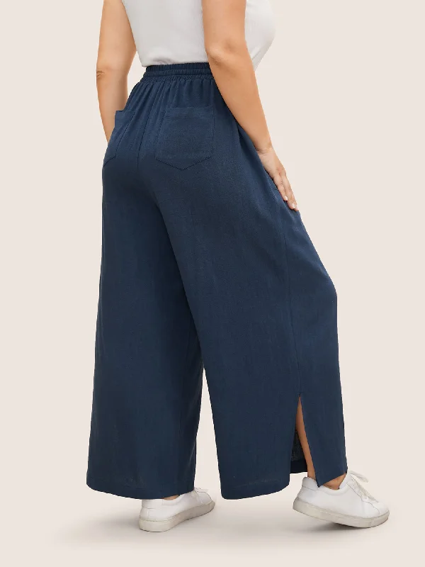 cotton-linen-drawstring-split-hem-wide-leg-pants