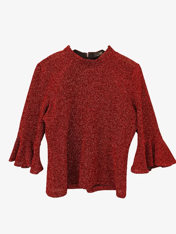 Cue Bright Crimson Flared Sleeve Glitter Top Size 14