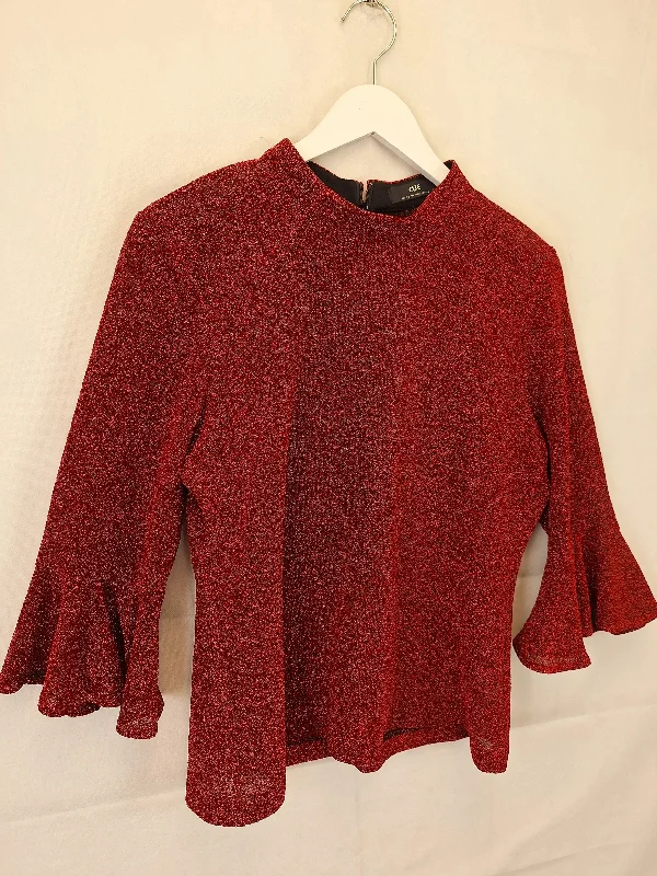 cue-bright-crimson-flared-sleeve-glitter-top-size-14-b014-487-rd