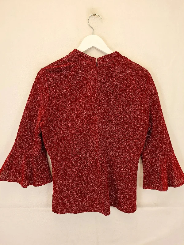 cue-bright-crimson-flared-sleeve-glitter-top-size-14-b014-487-rd